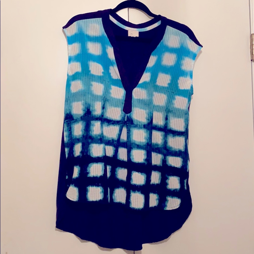 Navy and Turquoise Tie-Dye Blouse